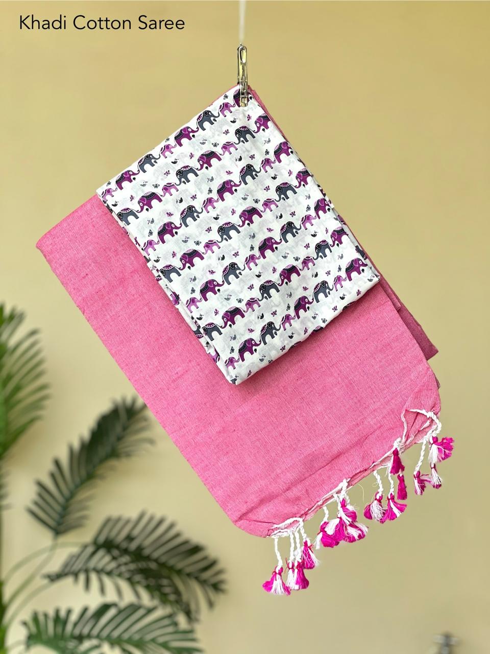 Khadi Cotton Saree with Blouse Piece